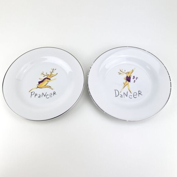 Pottery Barn Christmas Santa's Reindeer Porcelain Salad Plate - Dancer, Prancer - Picture 2 of 6